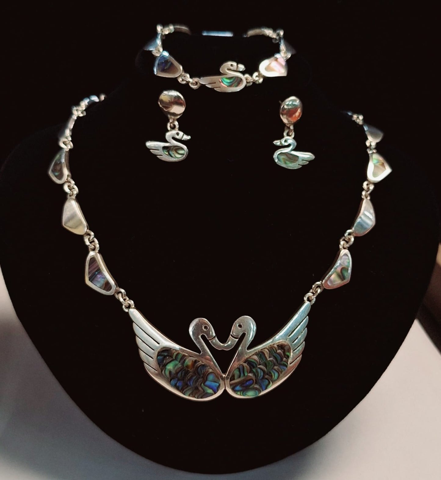 SET DE COLLAR CON INCRUSTACIONES DE ABULÓN EN PLATA LEY 950
