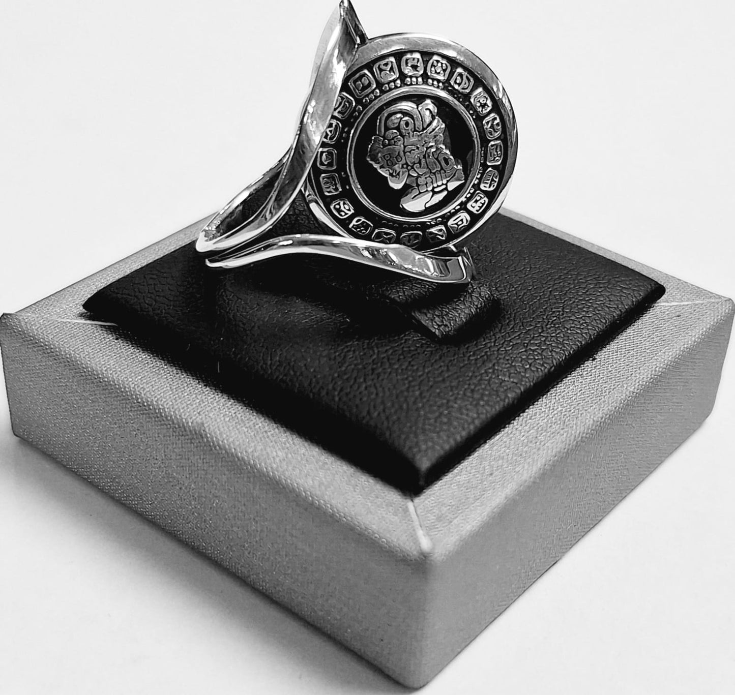ANILLO DOBLE VISTA CALENDARIO MAYA Y AZTECA EN PLATA 925