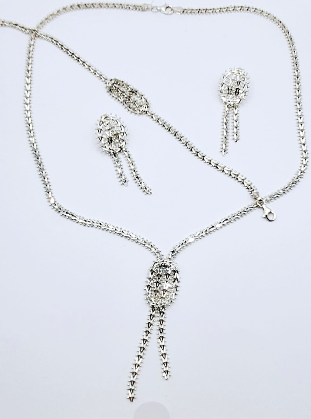 SET DE COLLAR DIAMANTADO EN PLATA LEY 925
