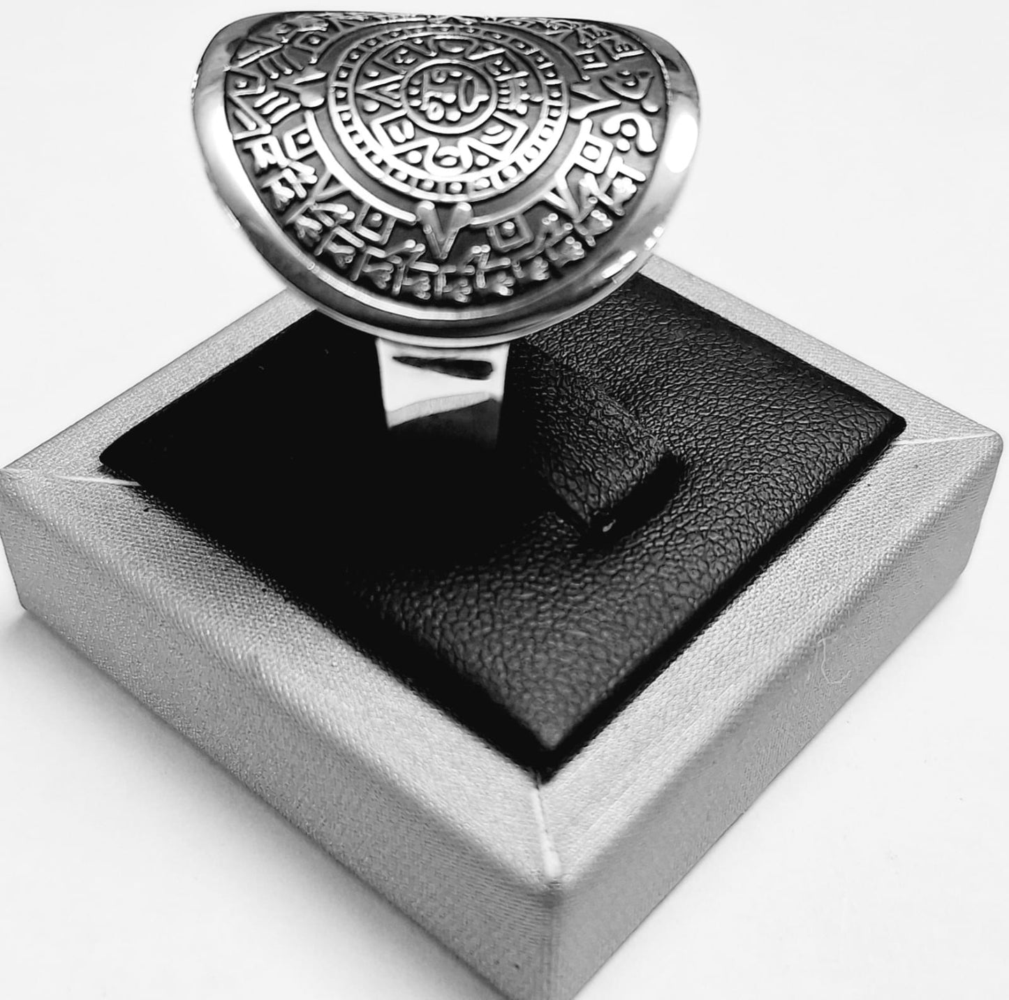 ANILLO CALENDARIO AZTECA EN PLATA LEY 925