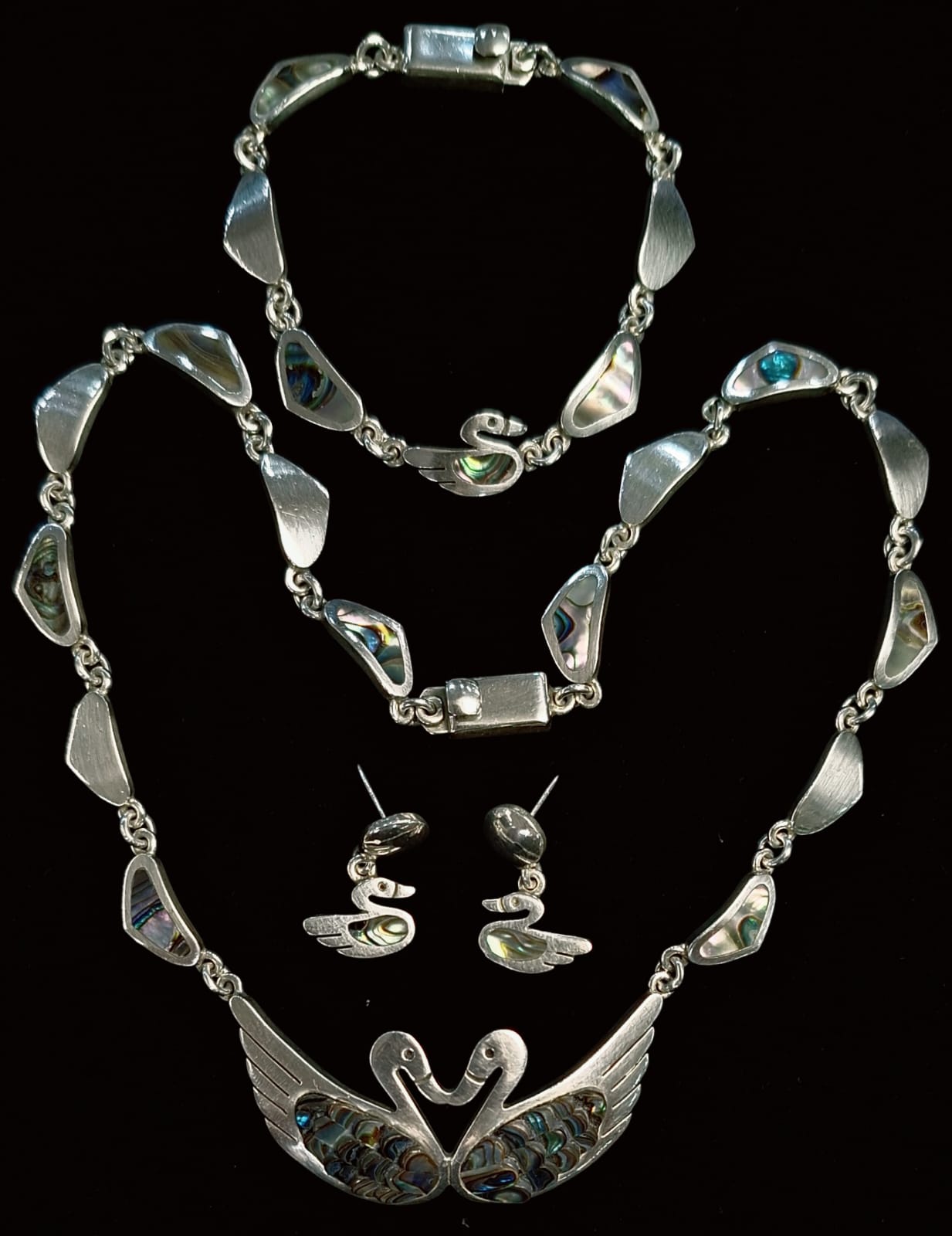 SET DE COLLAR CON INCRUSTACIONES DE ABULÓN EN PLATA LEY 950