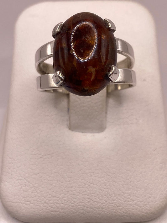 Anillo de Ámbar en Plata Ley .925, vista frontal