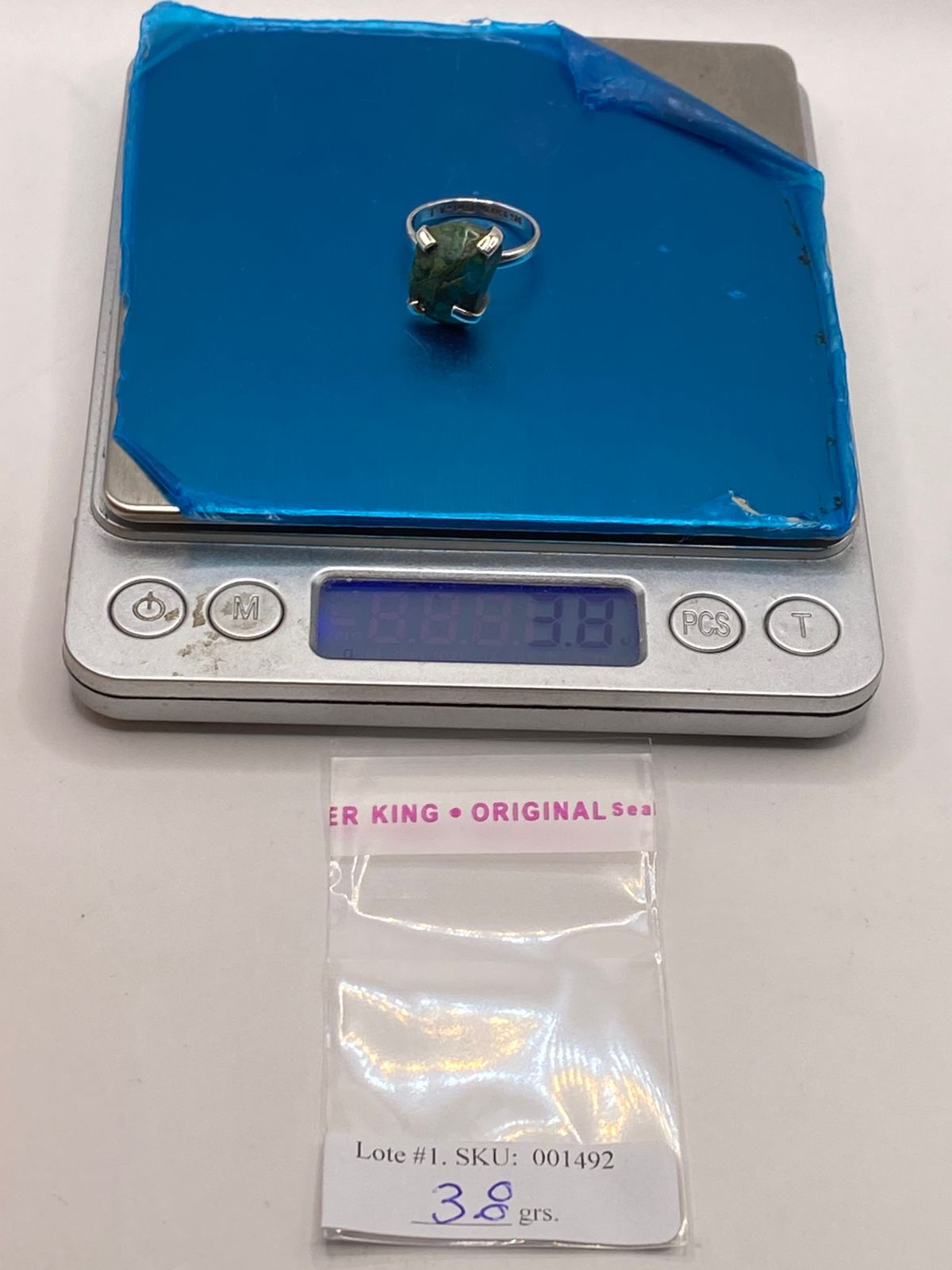 Anillo Artesanal de Plata Ley 925 con Crisocola y Malaquita