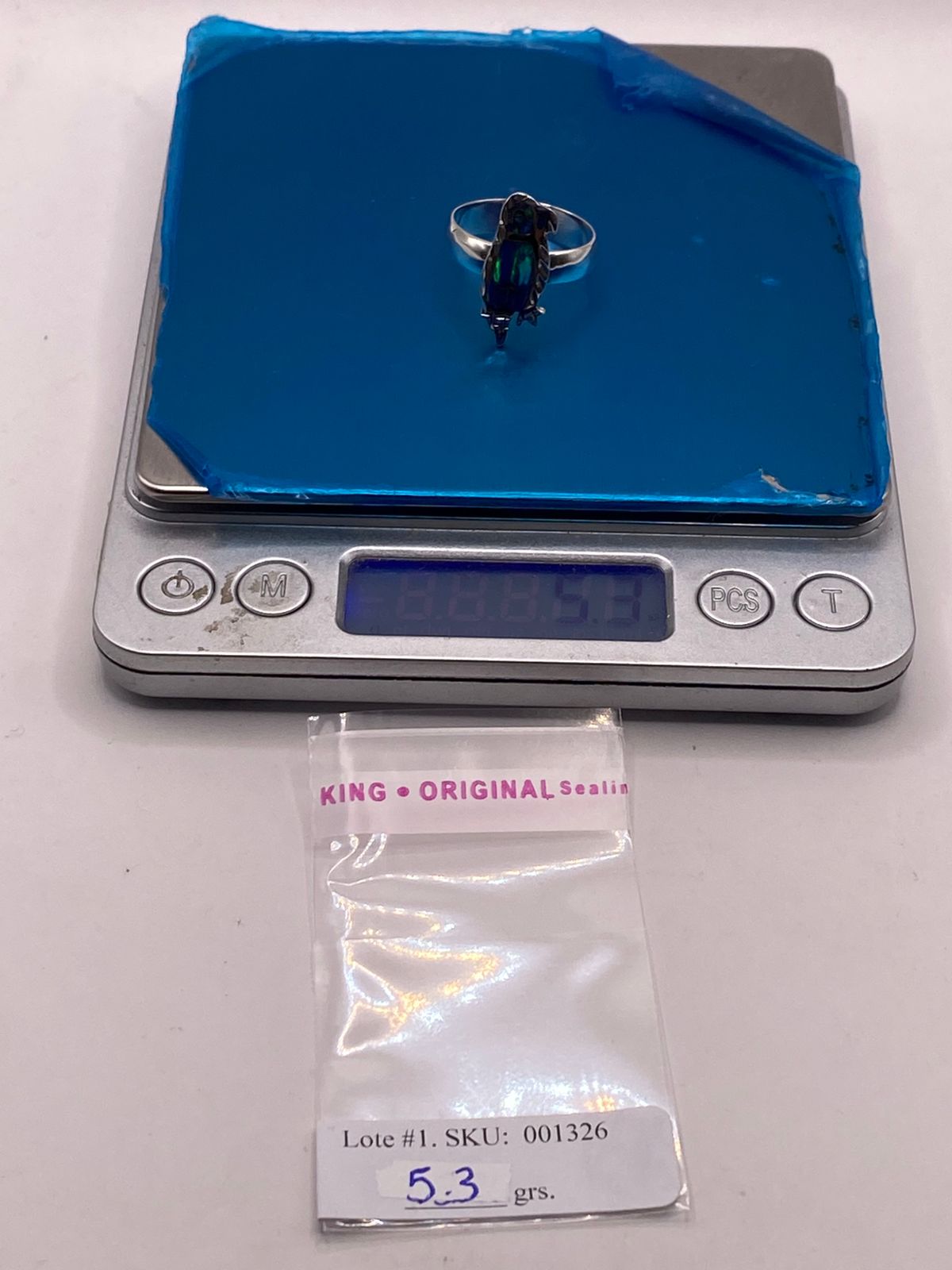 Anillo de Ave de Plata Ley 950 con Ópalo Azul Verde