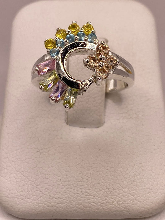 Anillo Circular Multicolor de Plata 925 con Zirconias, vista frontal