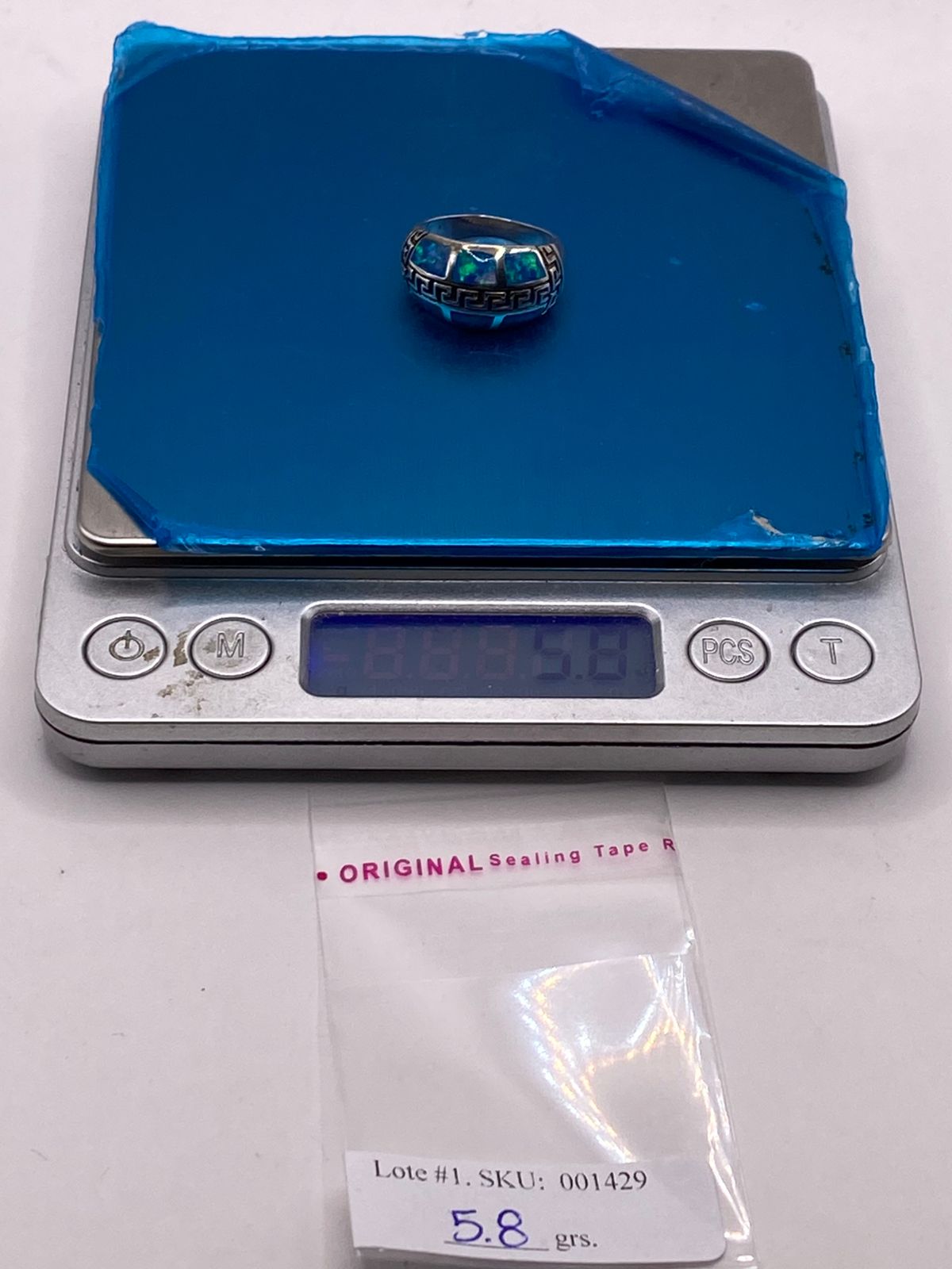 Anillo Greca de Plata Ley 950 con Ópalo de Fuego