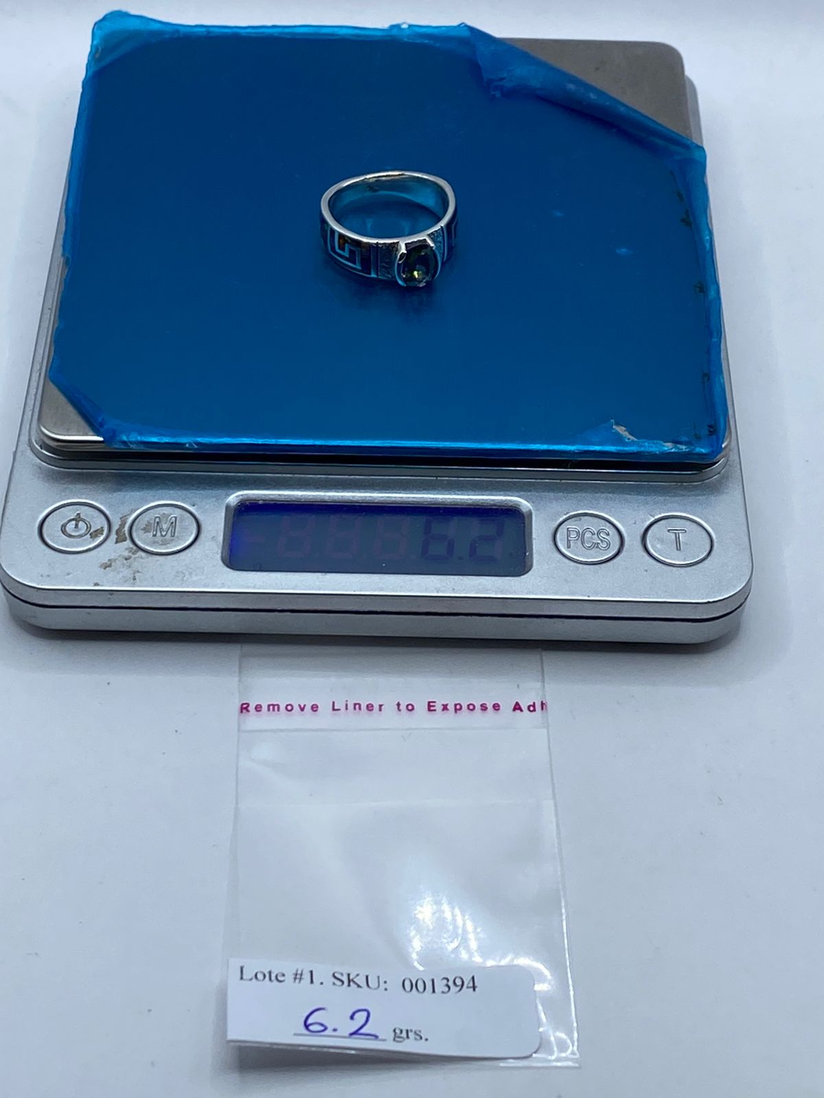 ANILLO GRECA DE PLATA .950 CON ÓPALO DE FUEGO Y ZIRCONIA