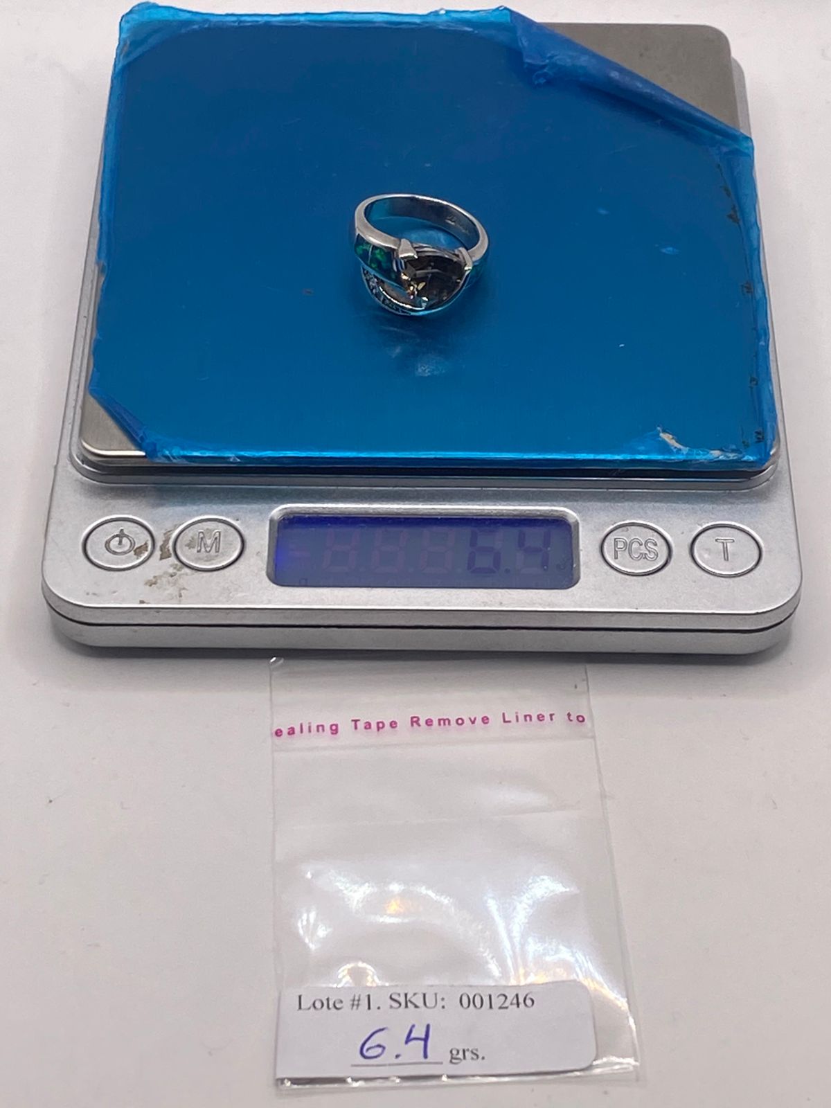 Anillo Moderno Ópalo Azul & Zirconia Trillion Cuarzo Ahumado Plata 925