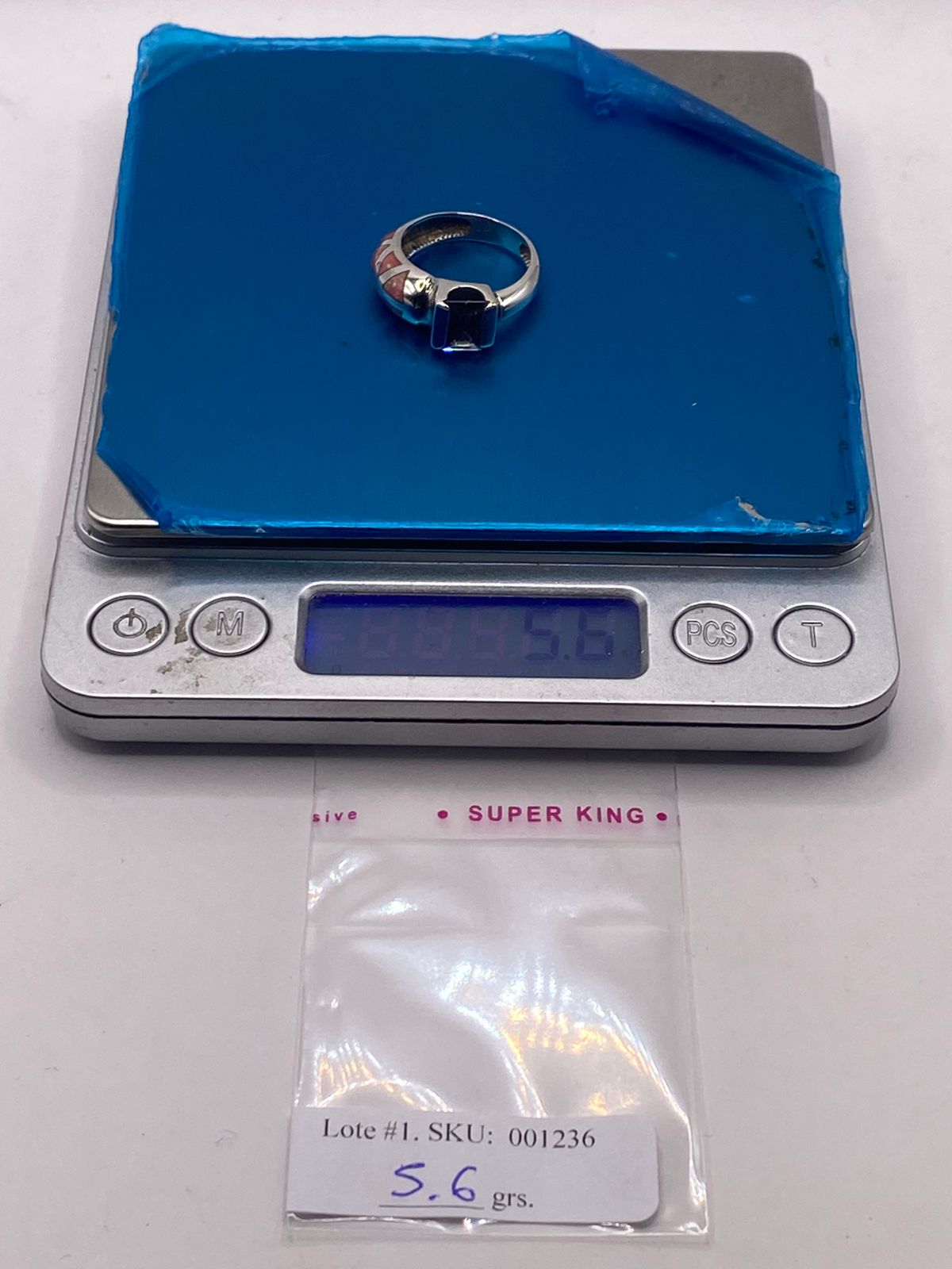 Anillo รpalo Rosa Triangular & Zirconia Mรญstica Plata 950, peso en gramos (bรกscula)