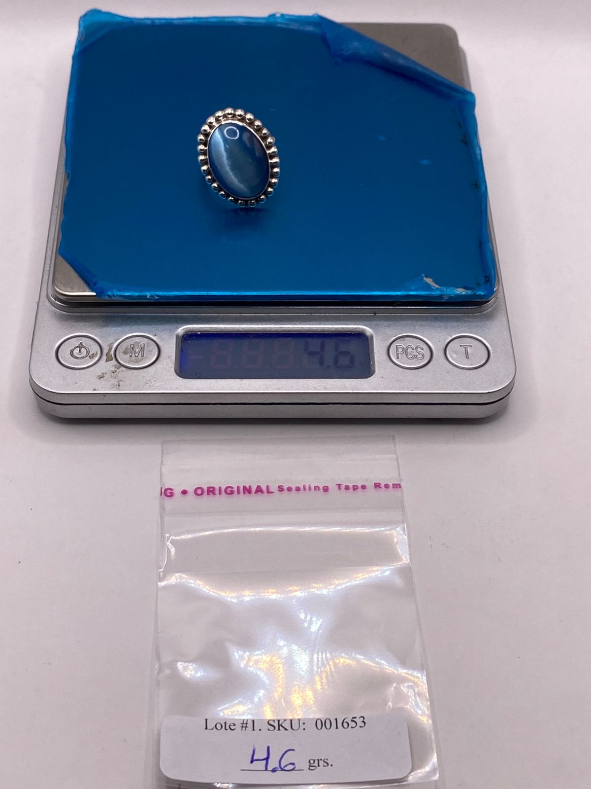 ANILLO DE PLATA LEY 925 CON ÁGATA AZUL