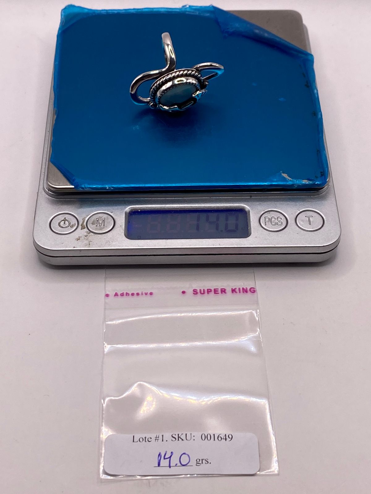 Anillo de Plata Ley 925 con Ágata Azul y Figura Kokopelli