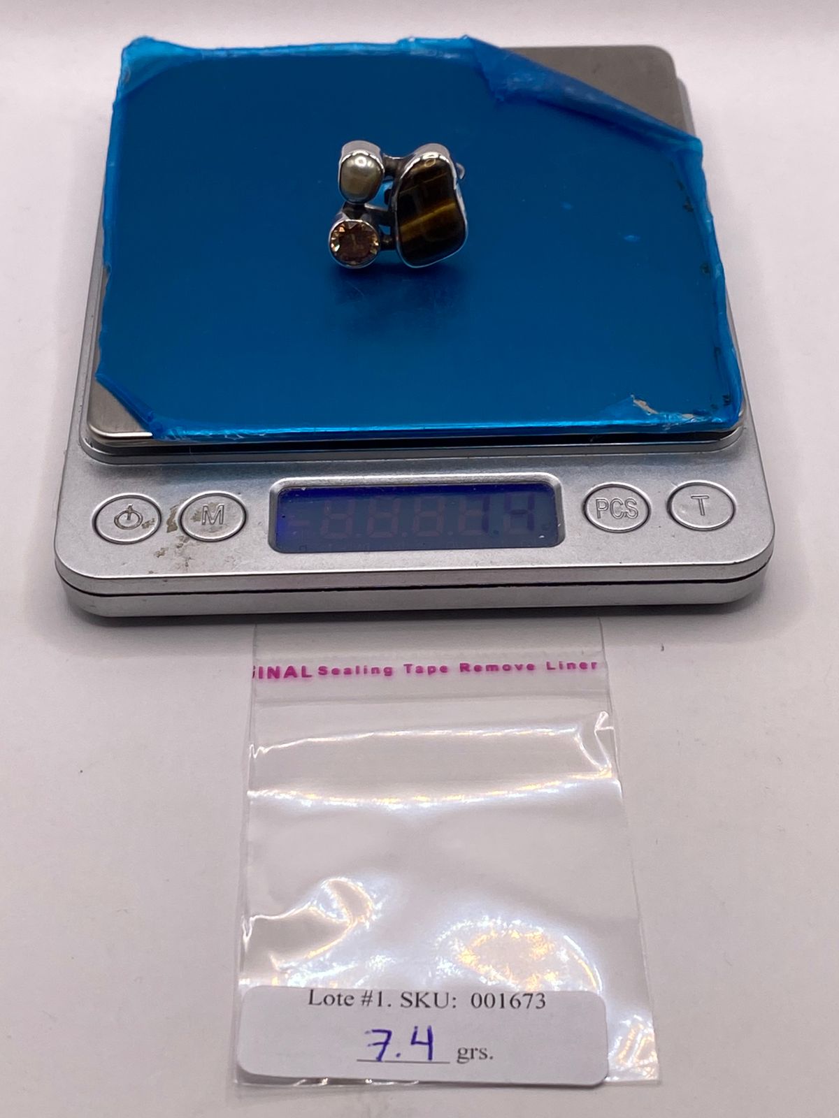 ANILLO DE PLATA LEY 925 CON OJO DE TIGRE, NÁCAR Y ZIRCONIA