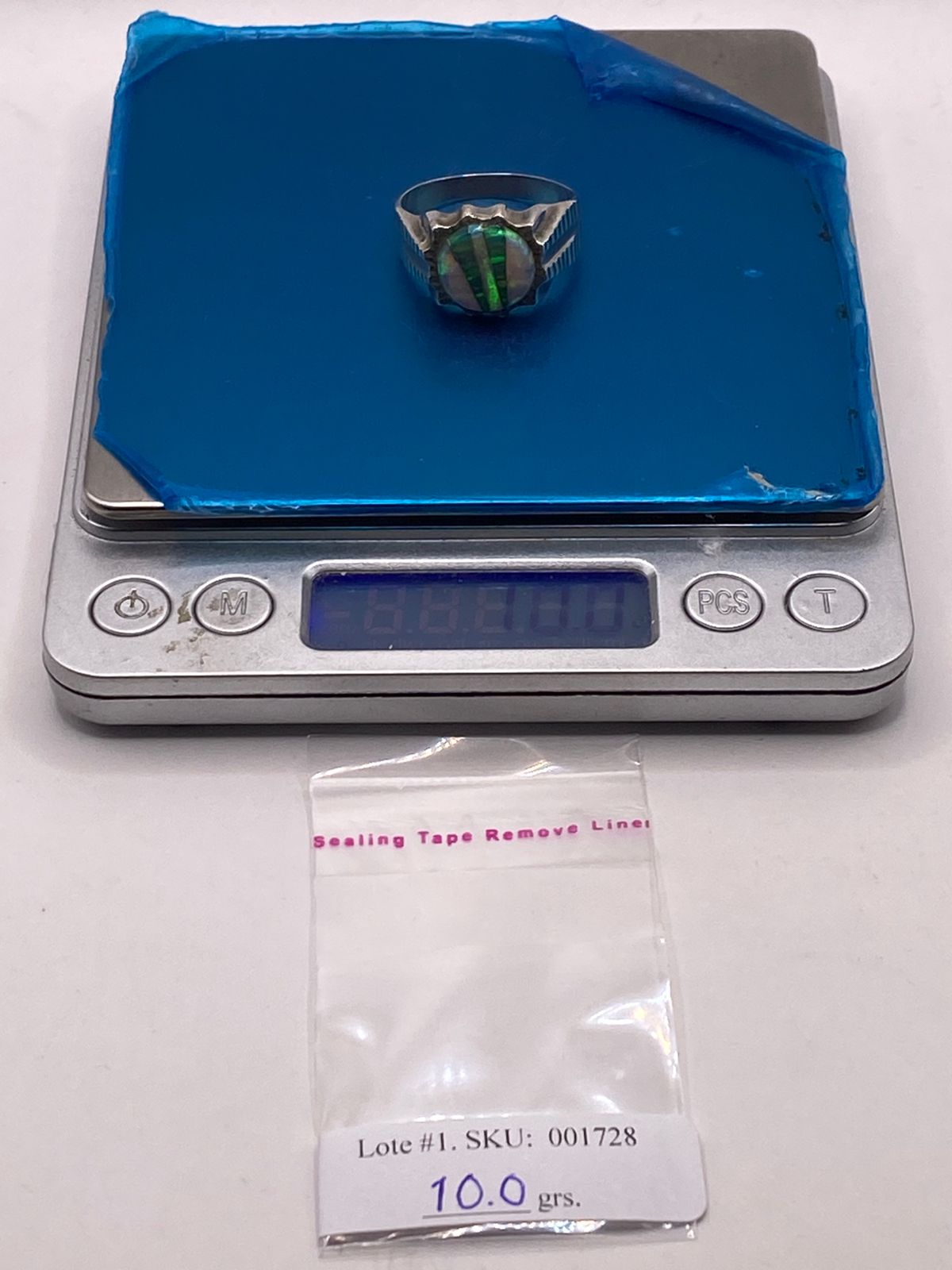 Anillo de Plata Ley 950 con Ópalo de Fuego Verde