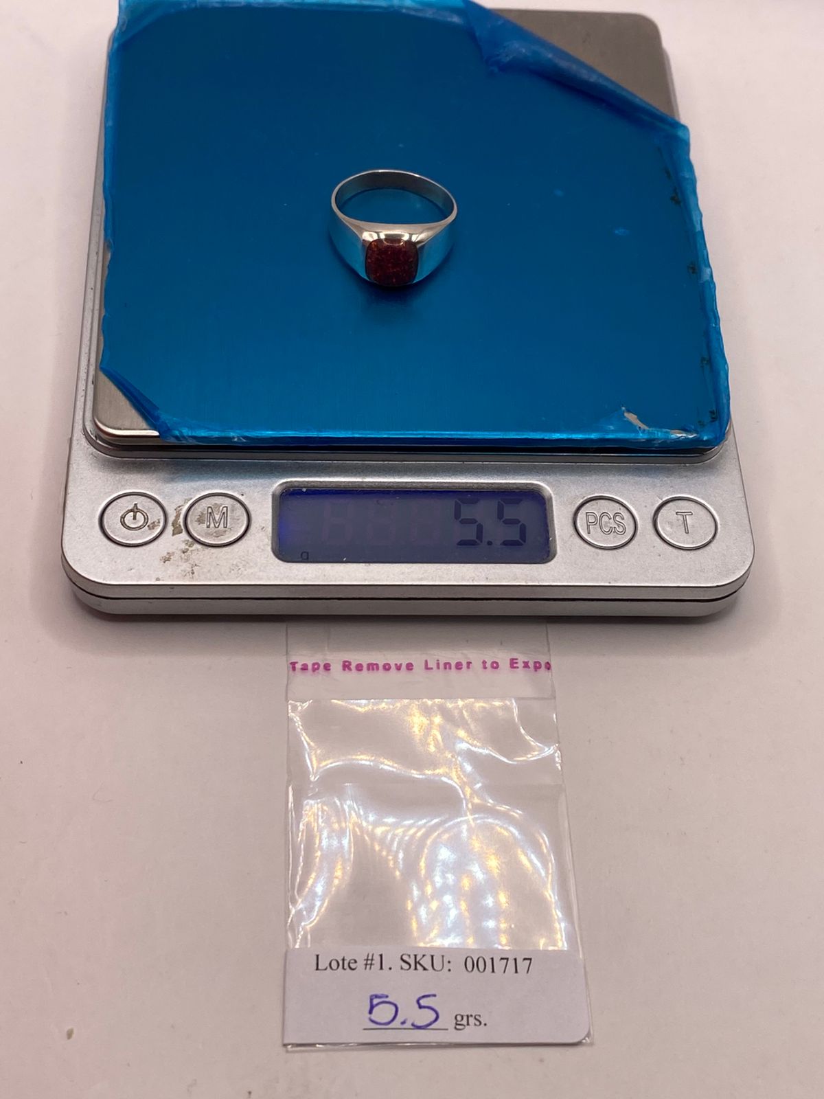 Anillo de Plata Ley 950 con Ópalo Rojo Iridiscente