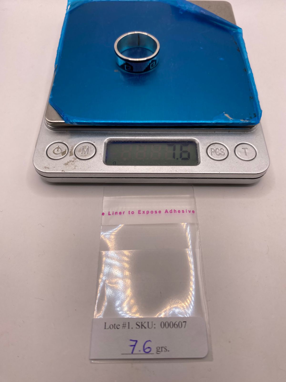 Anillo de Plata .925 con Obsidiana y Greca Prehispánica