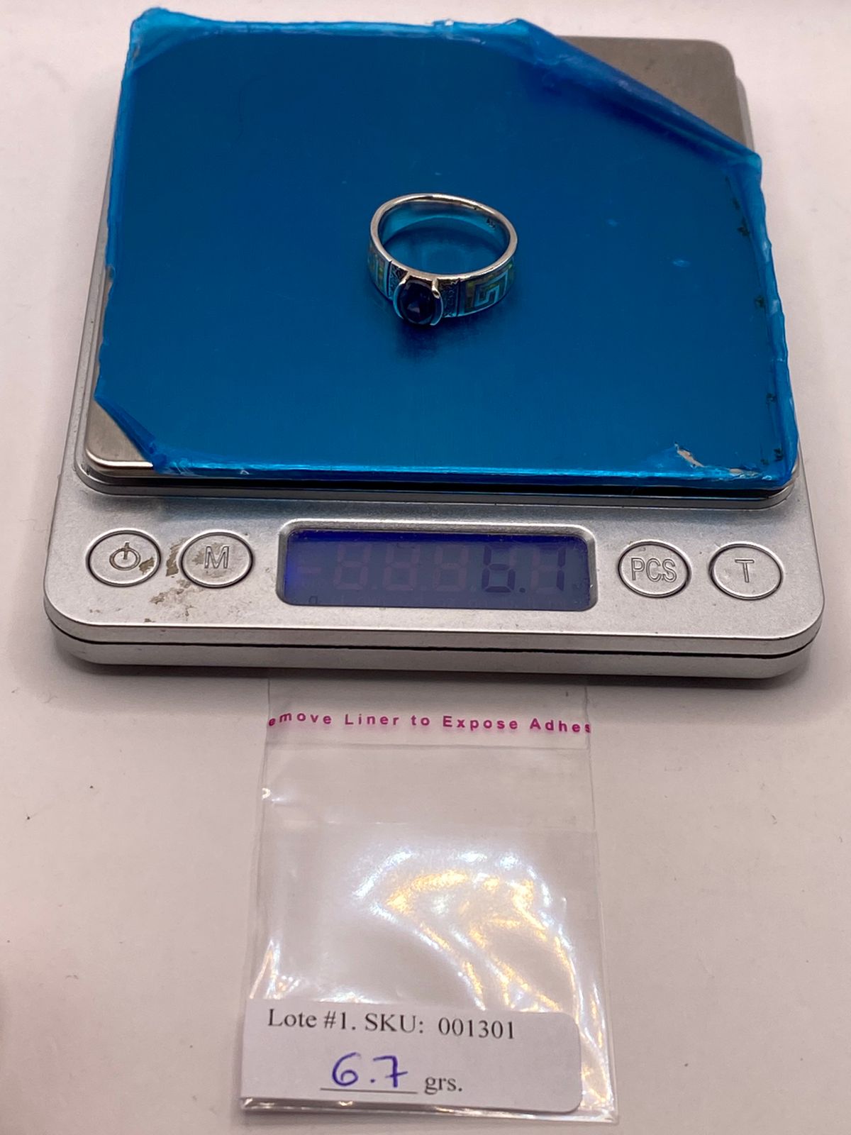 💙 Anillo de Plata .950 con Ópalo de Fuego y Zirconia Azul – Diseño Greca