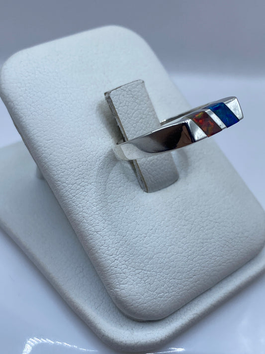 Anillo de Plata Ópalo de Fuego Multicolor — Minimalista Unisex — foto 2