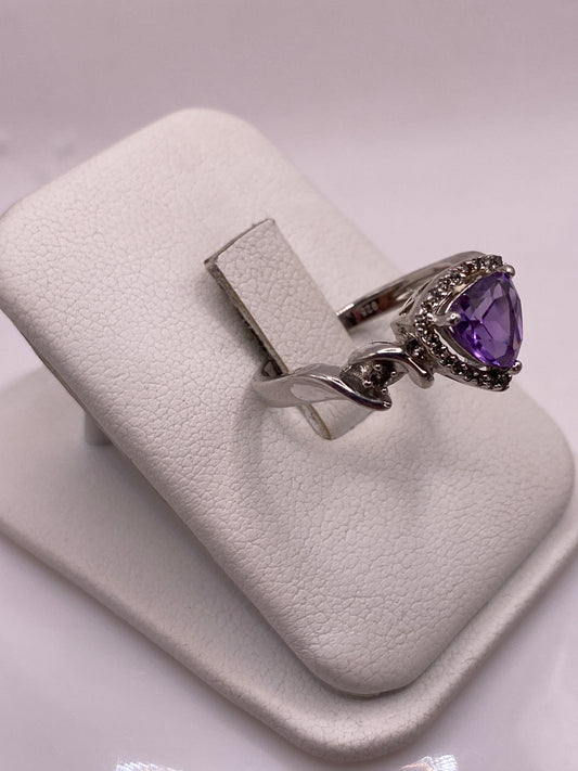 Anillo de Plata Corazón Circonia Morada — Solitario Elegante — foto 2