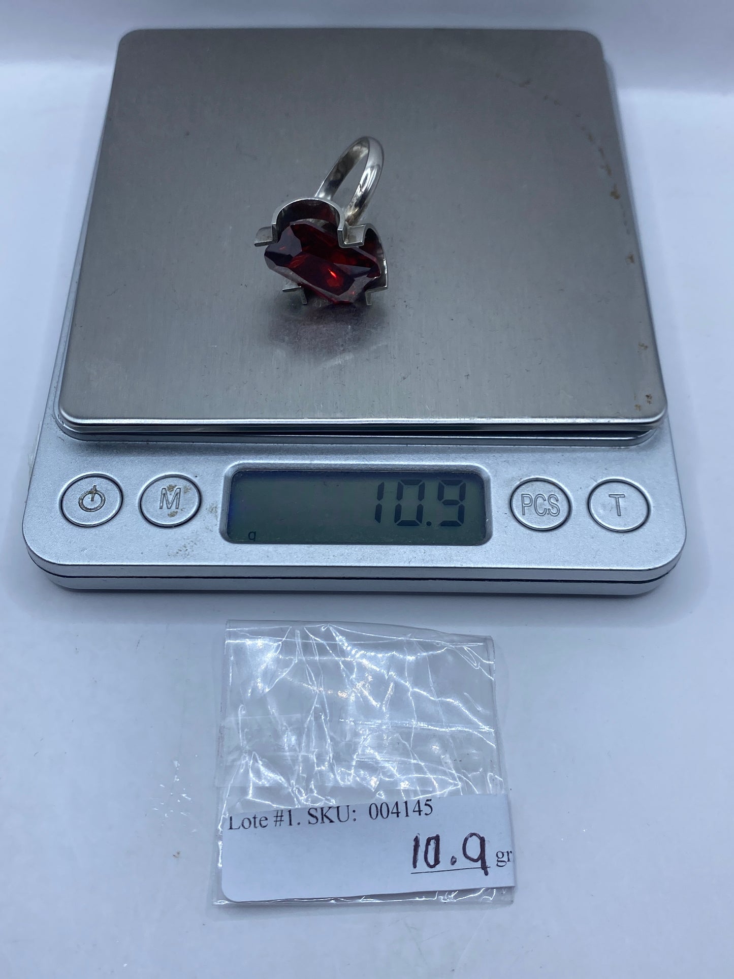 Anillo de Plata Circonia Roja Cushion — Solitario Ajustable — foto 6