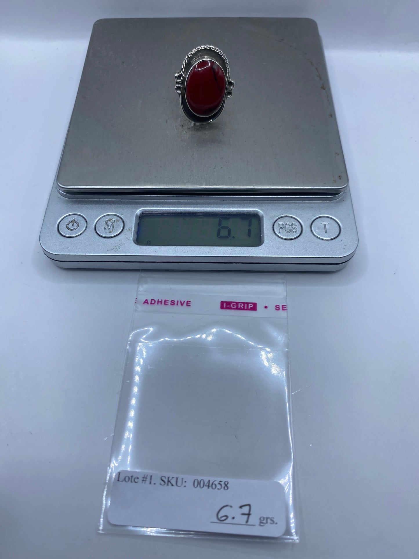 Anillo de Plata Ajustable con Coral Rojo — Taxco .925 — foto 5