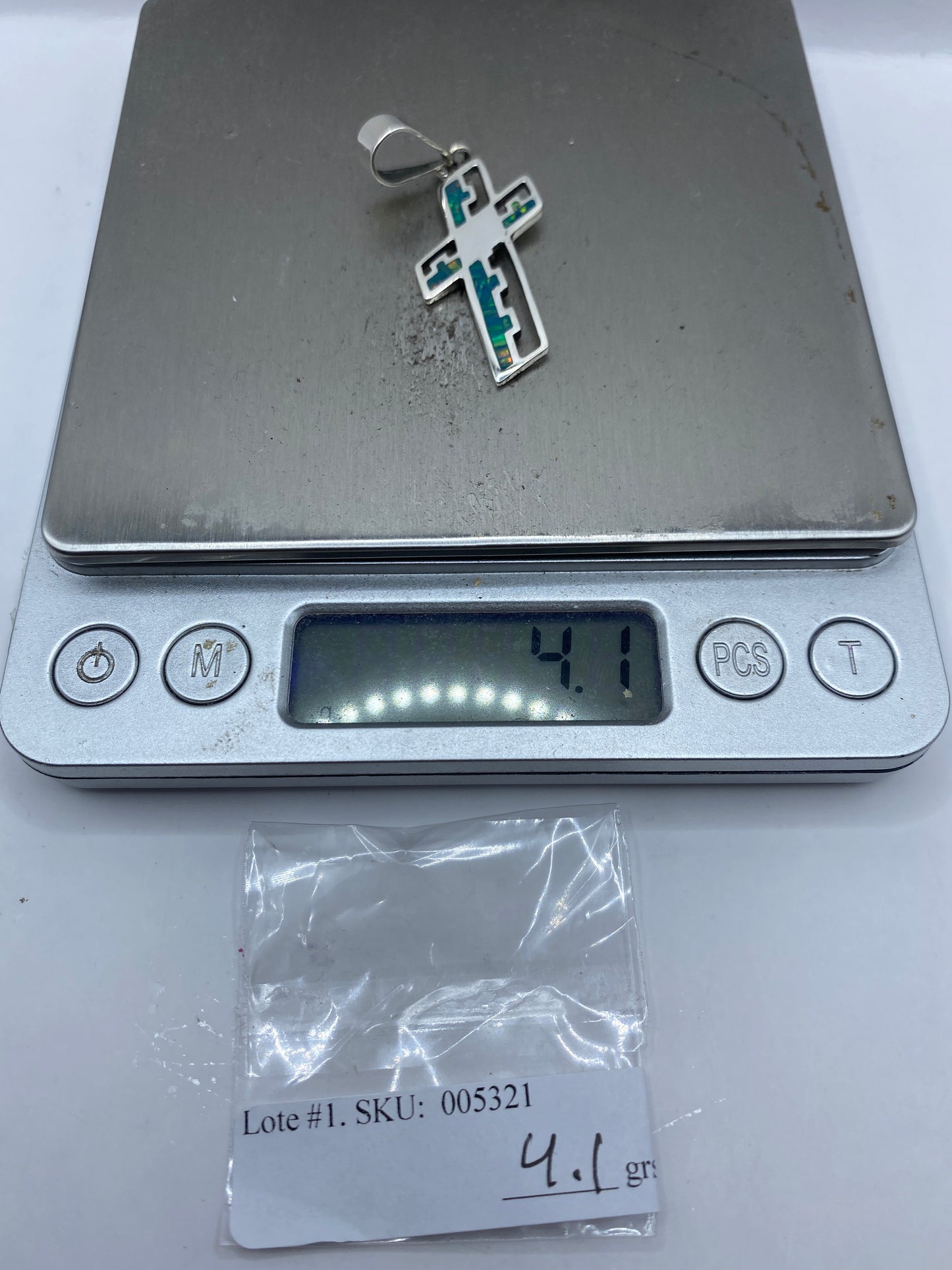 Dije Cruz Religiosa Plata .950 con Ópalo de Fuego — Taxco — foto 6