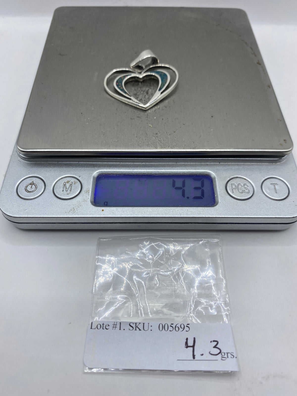 Dije Corazón Doble en Plata .950 con Ópalo de Fuego — foto 5