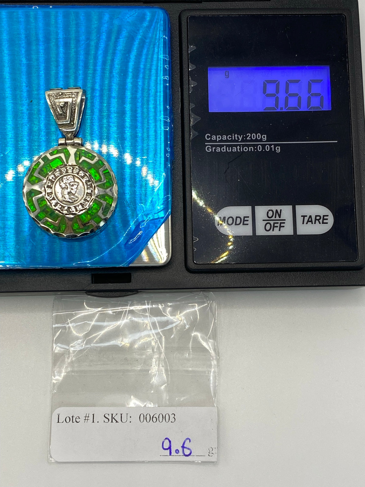 Dije Plata Prehispánico Ópalo de Fuego Verde — Taxco .950 — foto 6