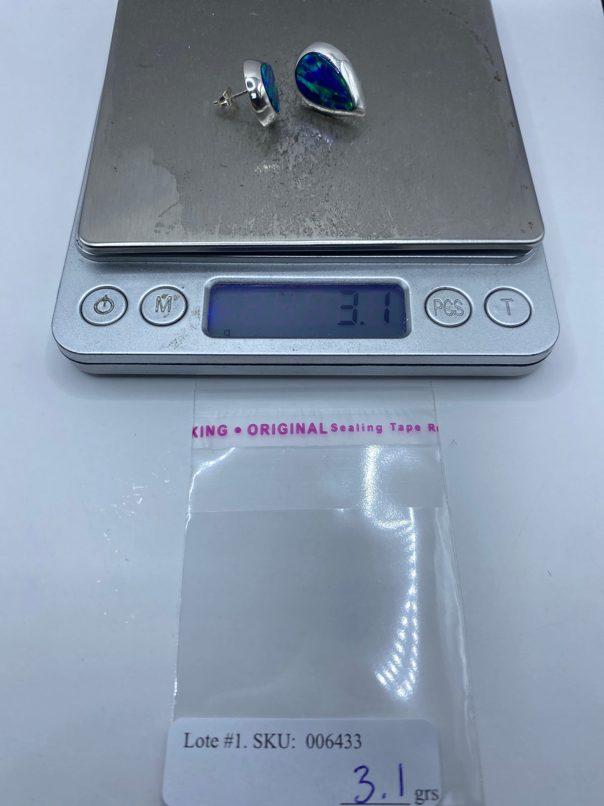 Aretes de Plata con Ópalo de Fuego Azul — Taxco 925 — foto 6