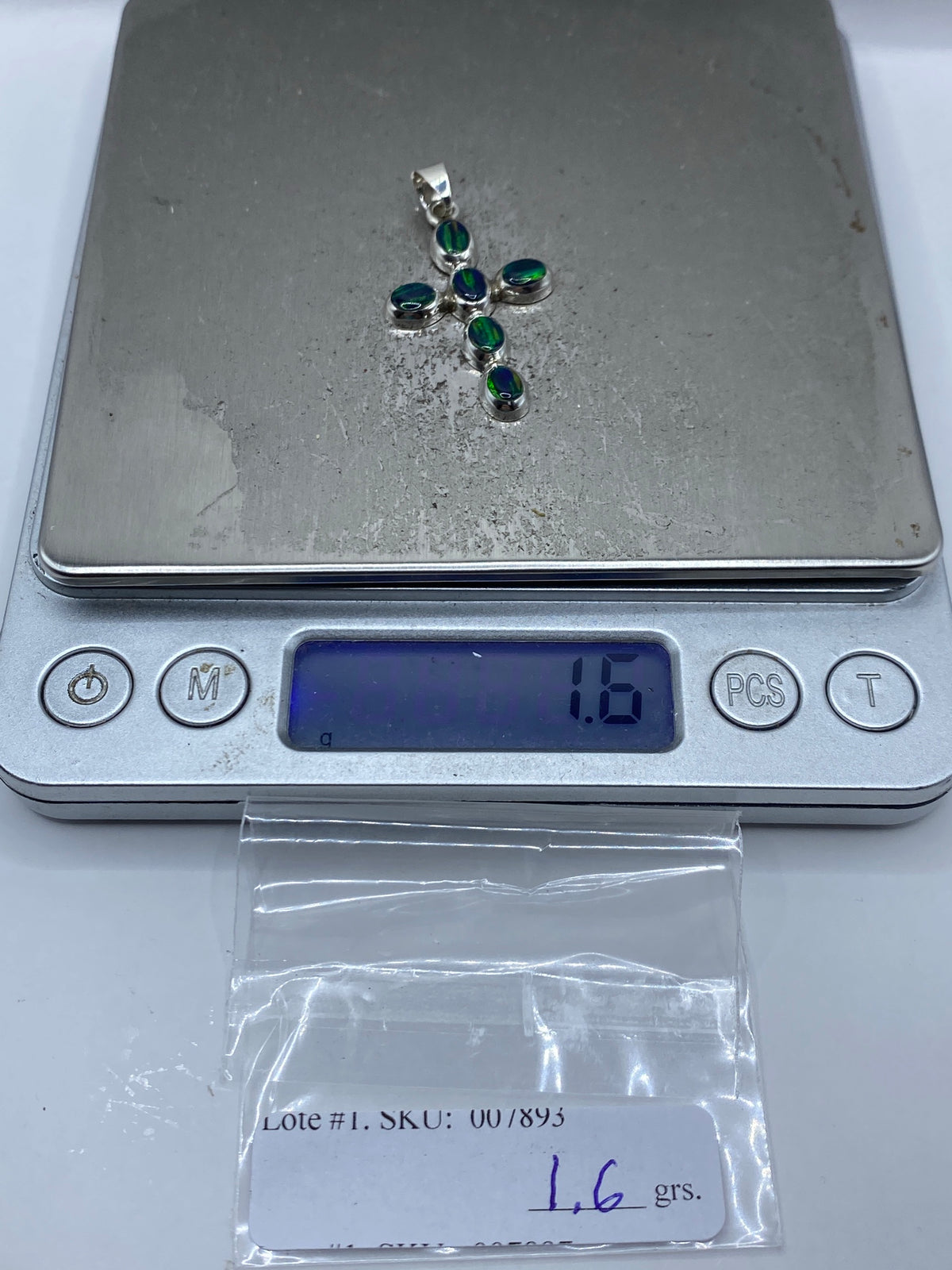 Dije Cruz Ópalo de Fuego Verde Plata 950 — Taxco — foto 6