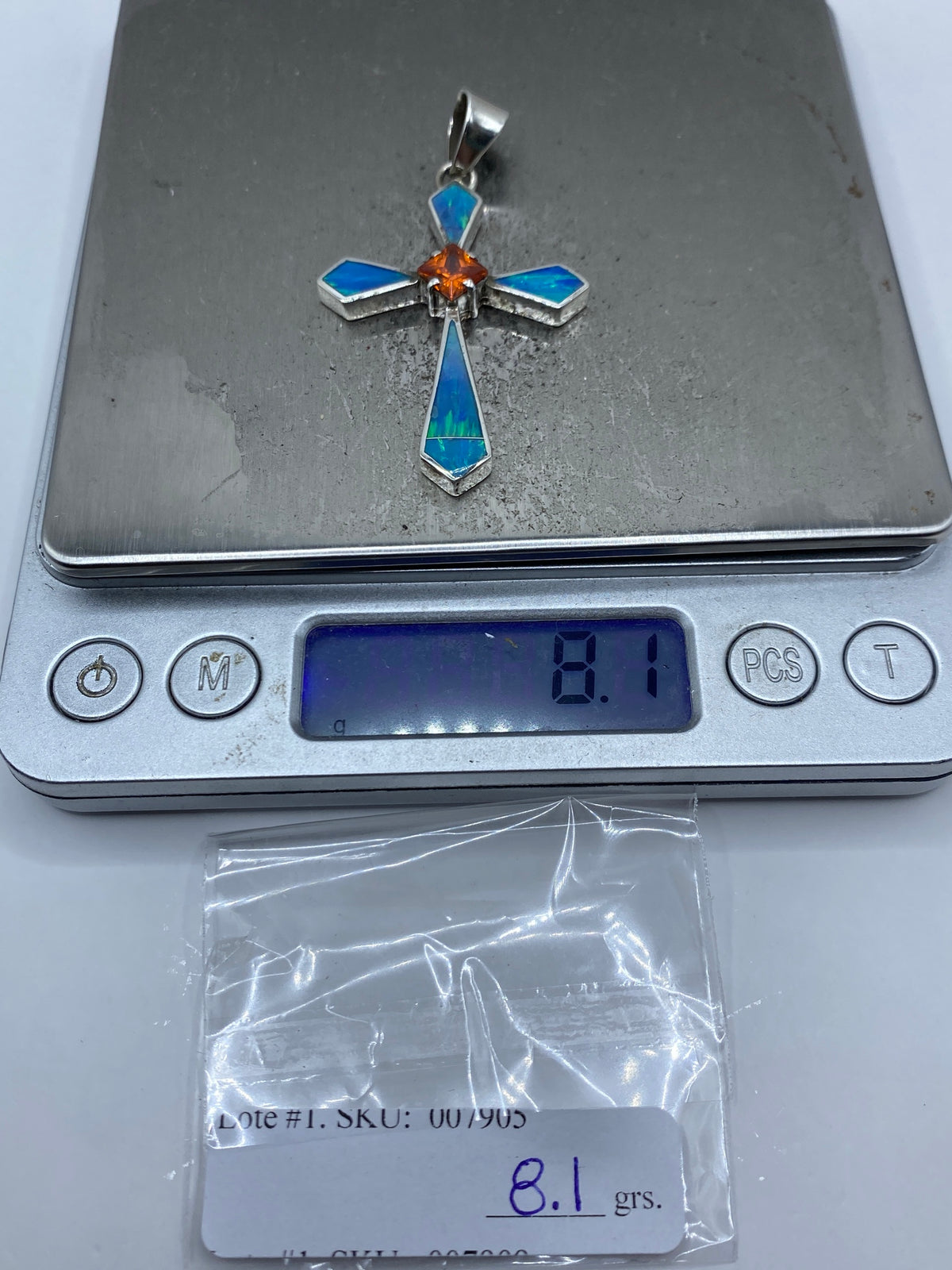 Cruz de Plata con Ópalo Azul y Circonia — Taxco 950 — foto 6