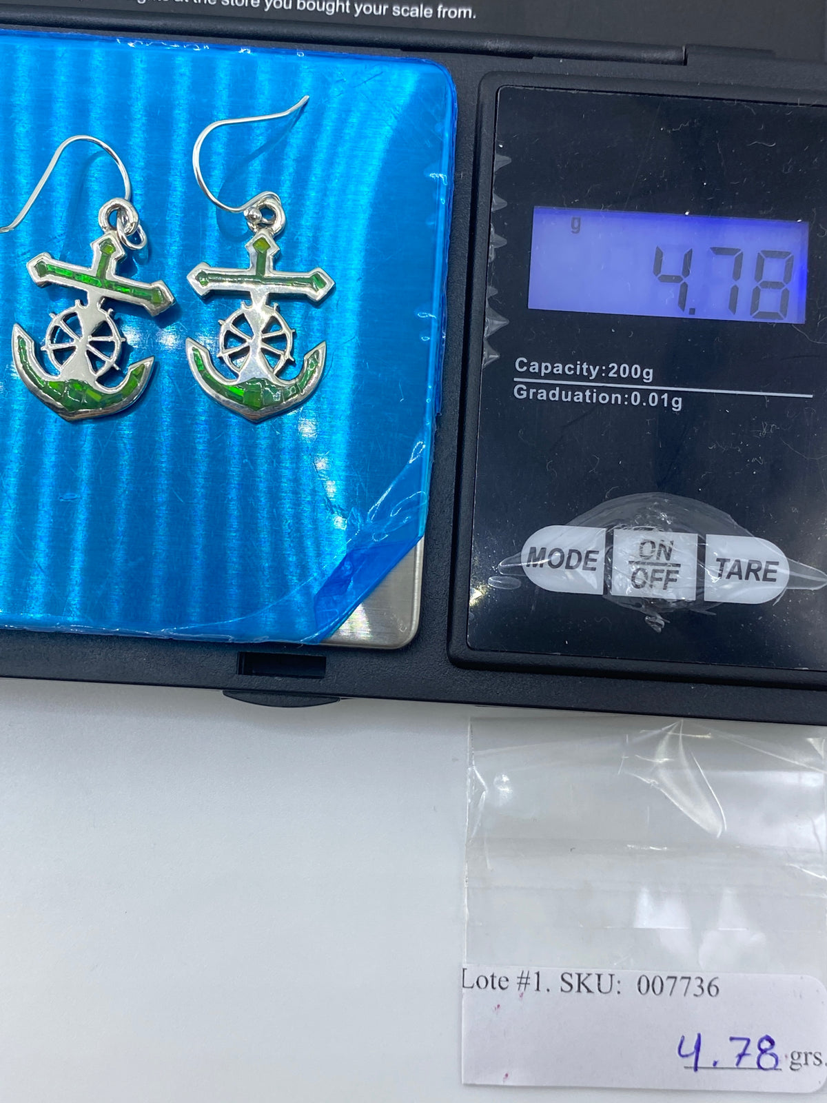 Aretes Marineros Plata 950 con Ópalo de Fuego Verde — foto 6