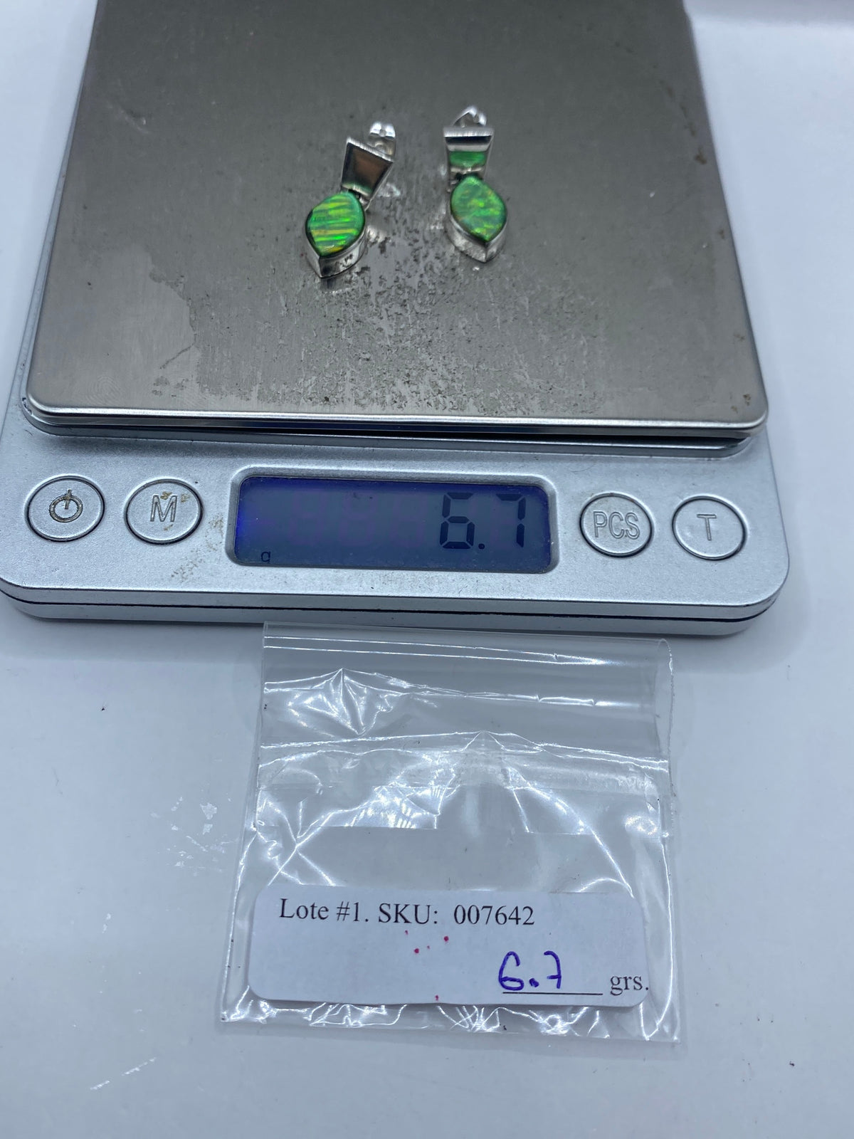 Aretes de Plata 950 con Ópalo de Fuego Verde — Taxco — foto 6