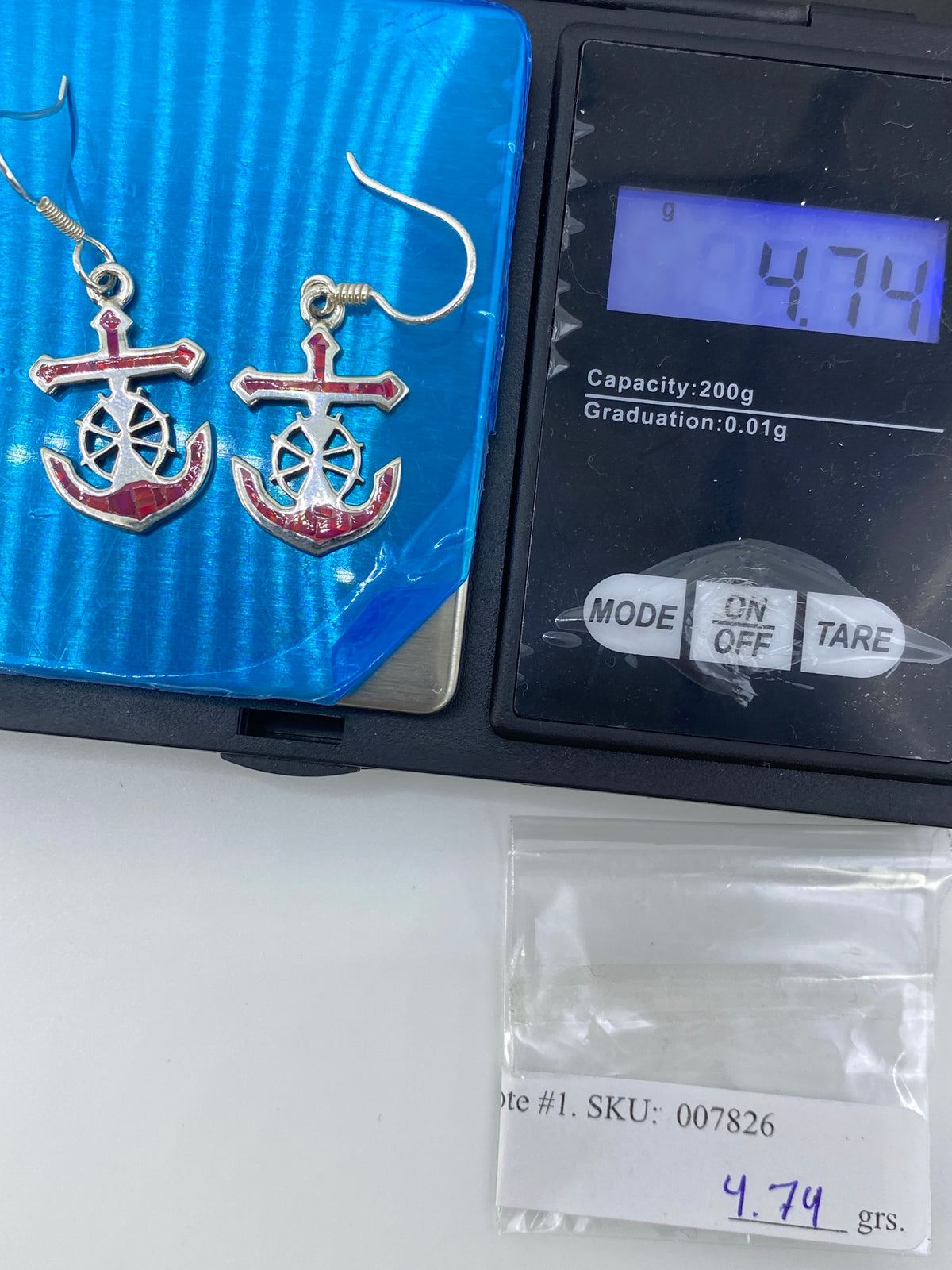 Aretes Cruz Marinera con Ópalo de Fuego Rosa — Plata 950 — foto 6