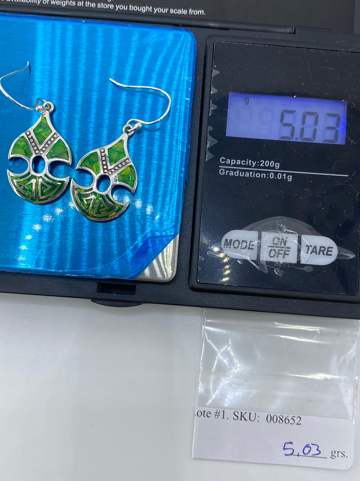 Aretes Plata Prehispánicos con Ópalo de Fuego Verde — Taxco 950 — foto 6