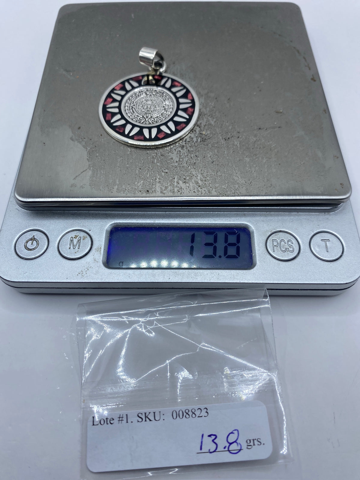 Dije Calendario Azteca de Plata con Piedra Rosa — Taxco 925 — foto 6