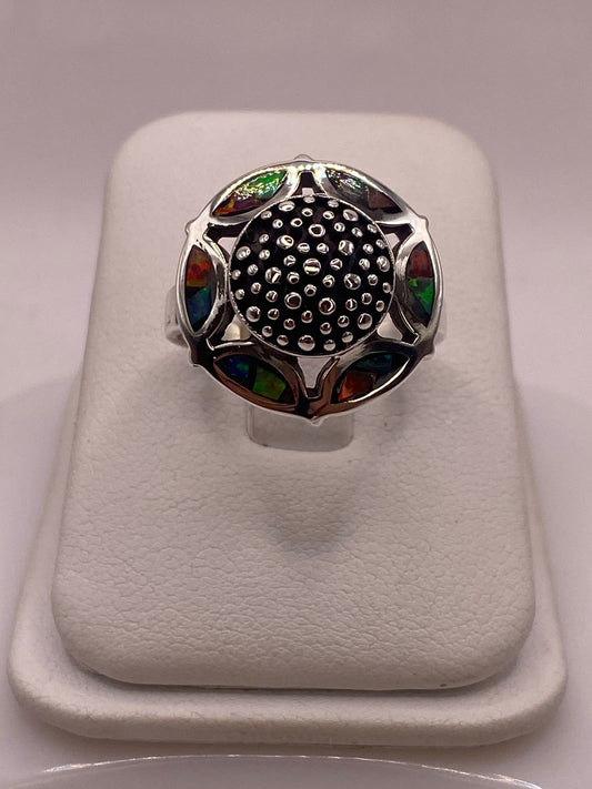 Anillo Artístico Circular con Ópalo de Fuego en Plata .950, vista frontal