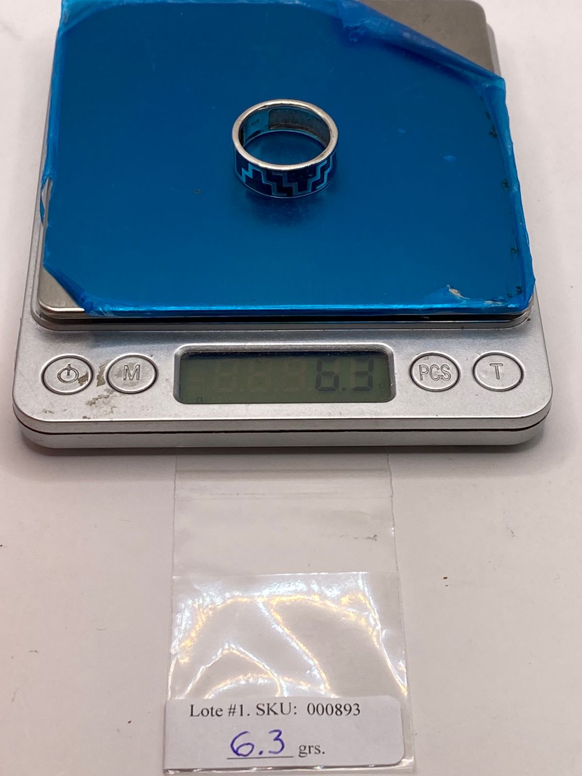 Anillo Banda con Incrustación Geométrica de Ópalo de Fuego Azul‑verde Plata Ley 950