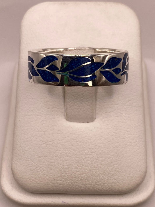 Anillo Floral Azul de Plata .925 con Incrustaciones — vista lateral