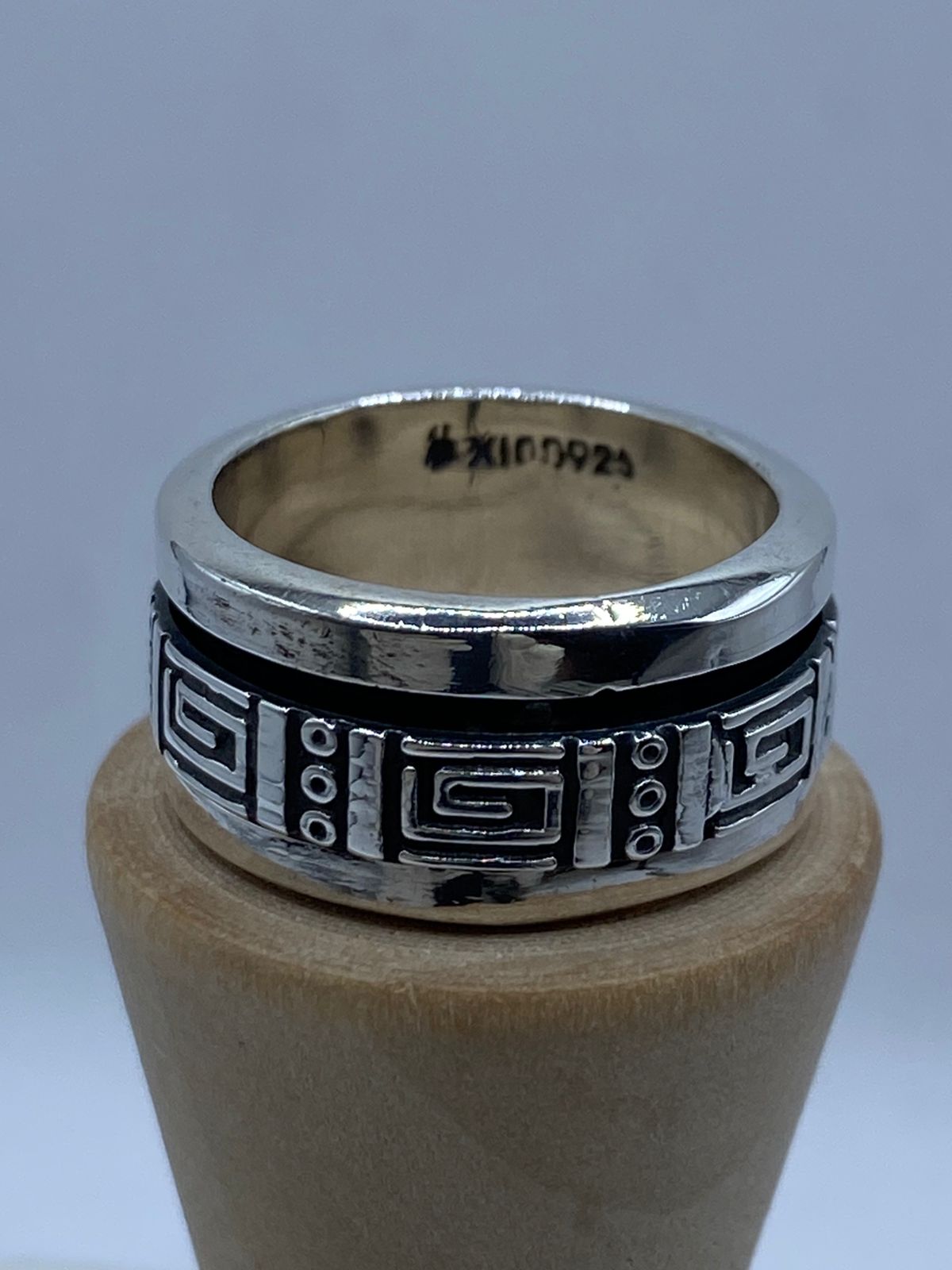 Anillo Giratorio de Plata 925 con Diseño Greca Geométrica