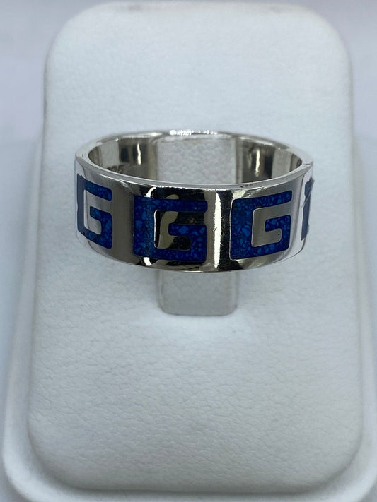 Anillo Greca Clásica en Plata .925 con Turquesa Natural, vista frontal