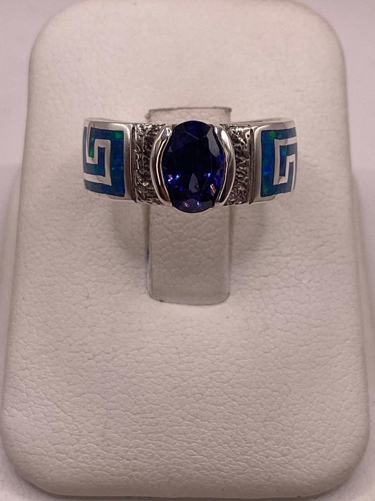 Anillo de Greca con Ópalo de Fuego y Zirconia en Plata .950, vista frontal
