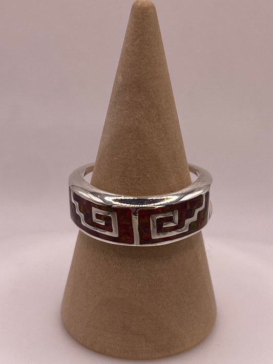 Anillo Greca de Plata 950 con Ópalo de Fuego, vista frontal