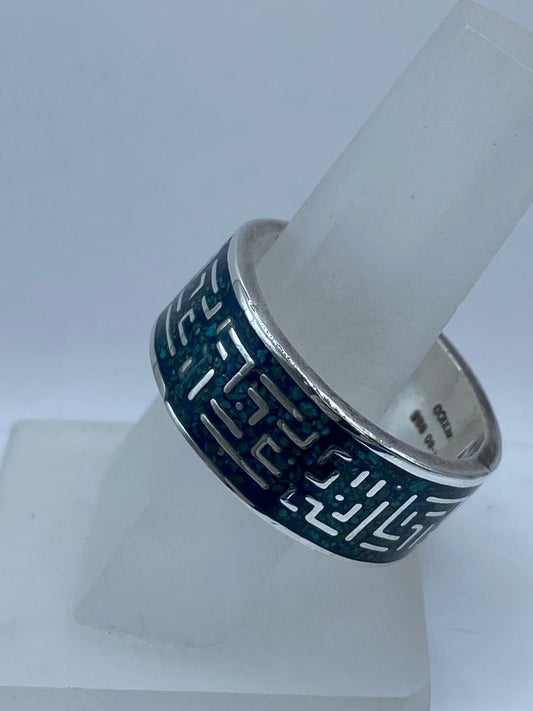 Anillo Greca Ancestral en Plata .925 con Turquesa Natural, vista frontal