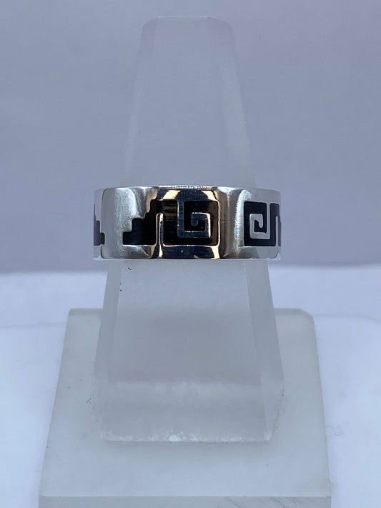 Anillo Greca Calado en Plata .925 con Obsidiana, vista frontal