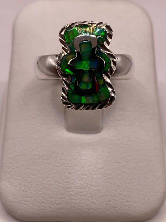Anillo de Plata Ley 950 con Ópalo de Fuego y Diseño de Cruz, vista frontal