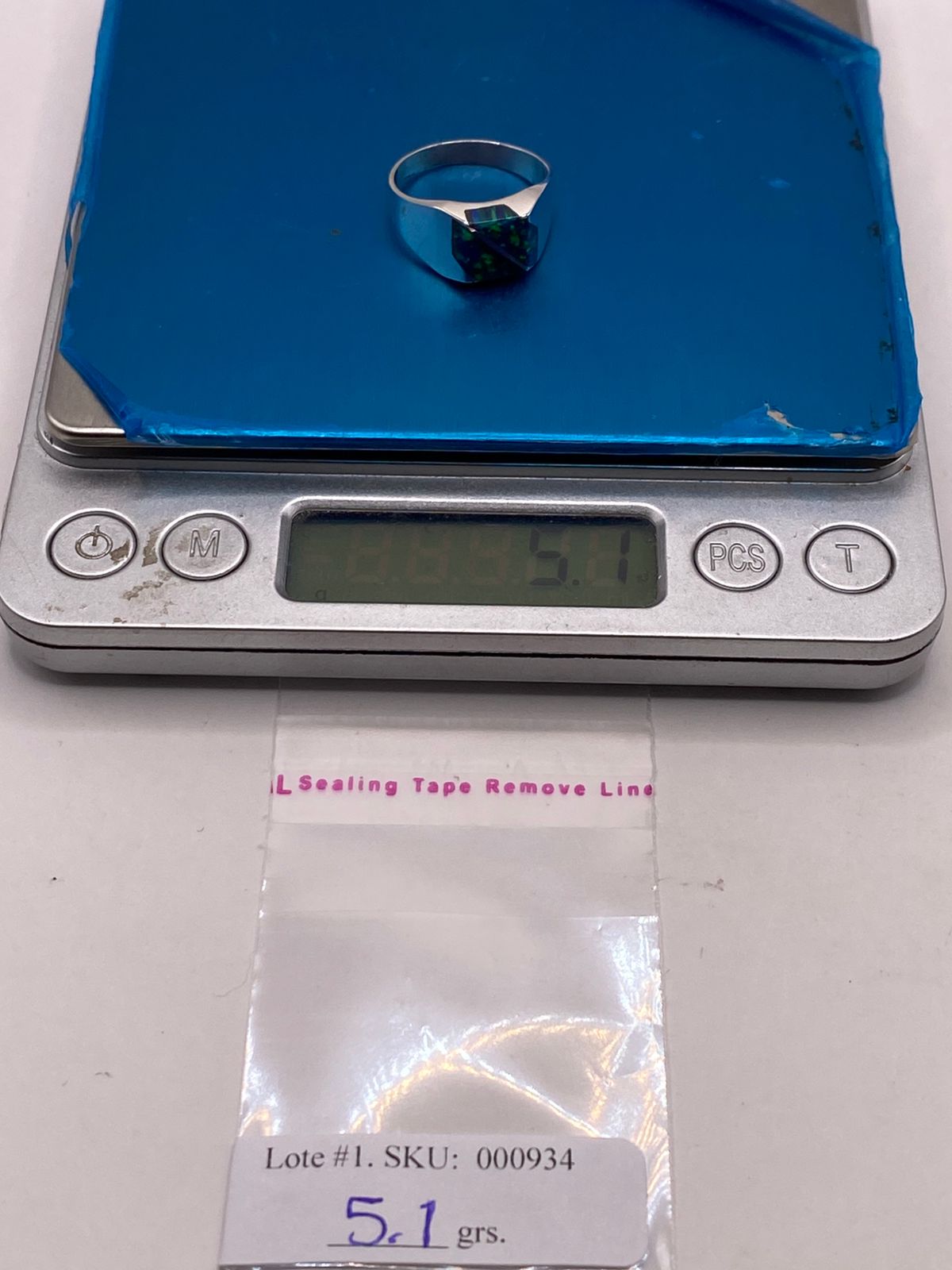 Anillo Plata Ley 950 con Ópalo de Fuego Diseño Moderno con Incrustación