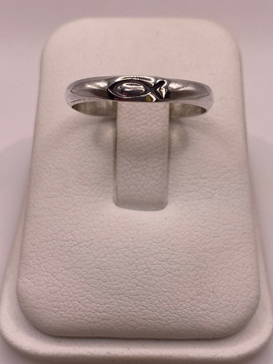 Anillo con Símbolo de Pez (ichthys) en Plata .925, vista frontal