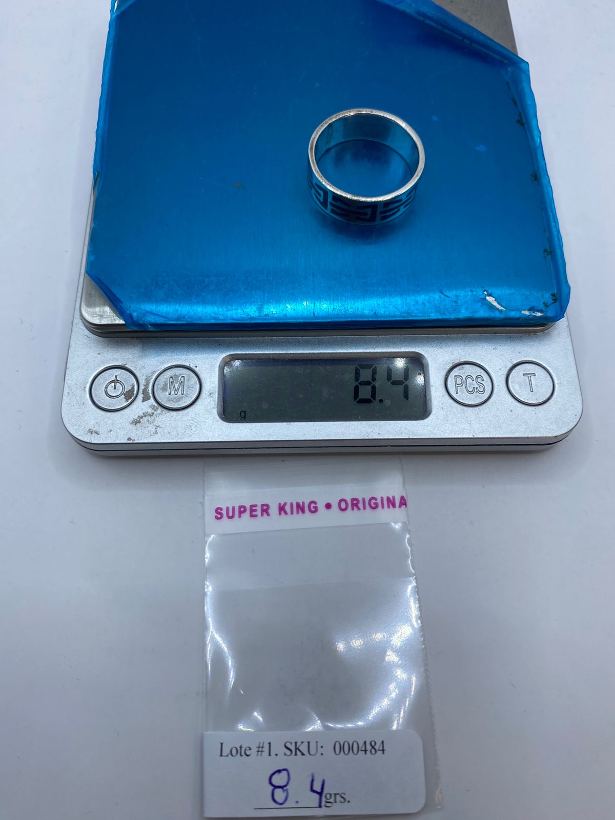 Anillo de Turquesa con Greca Horizontal en Plata .925