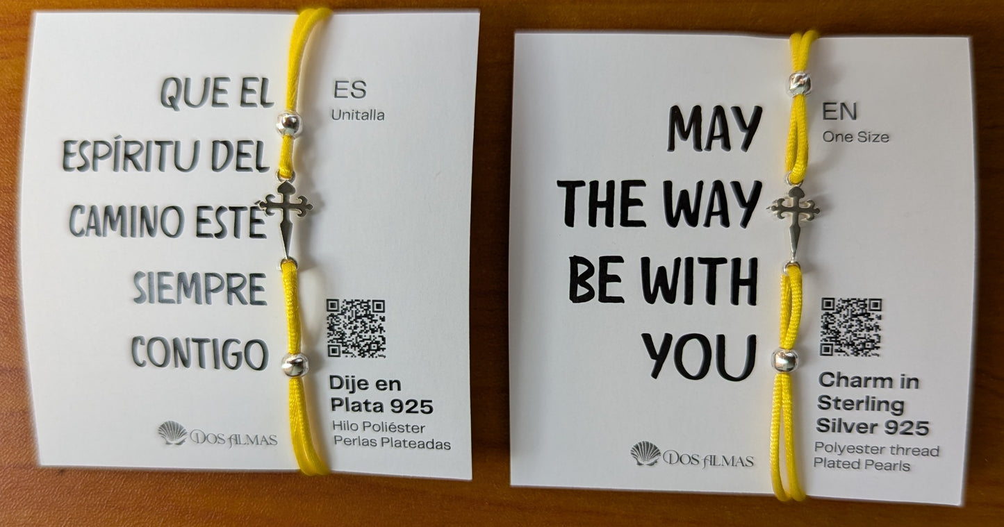 Pulsera Cruz de Santiago Camino Santiago Plata Esterlina Ley 925 perlas plateadas