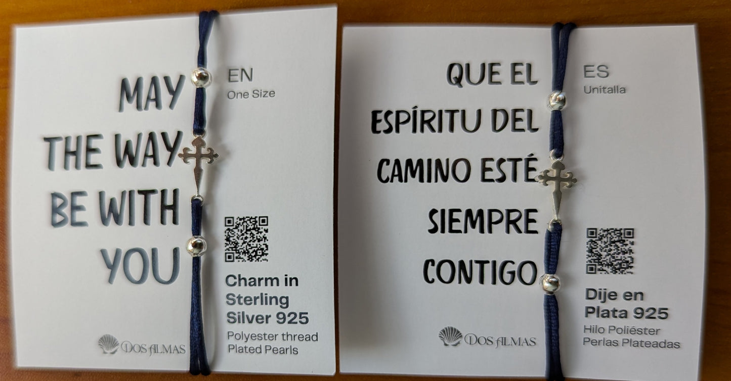 Pulsera Cruz de Santiago Camino Santiago Plata Esterlina Ley 925 perlas plateadas